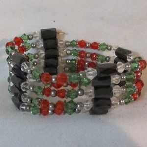 Red, White & Green w/Silver Tone Accents Bracelet
